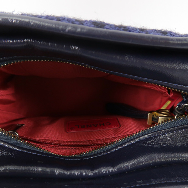 CHANEL 牛皮皮革/Tweed Navy Tweed Gabrielle Small鏈帶肩背袋-4