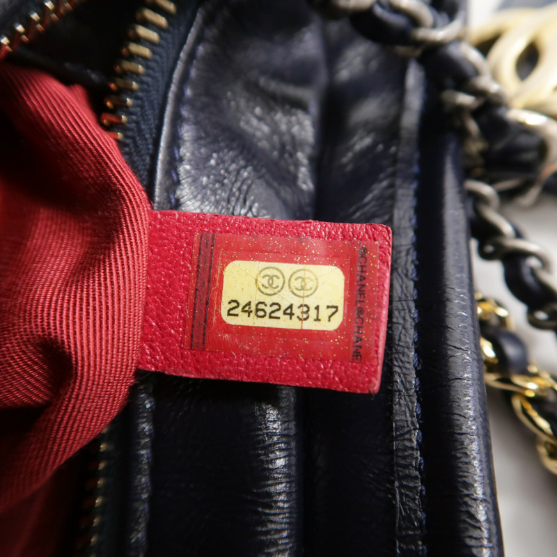 CHANEL 牛皮皮革/Tweed Navy Tweed Gabrielle Small鏈帶肩背袋-7