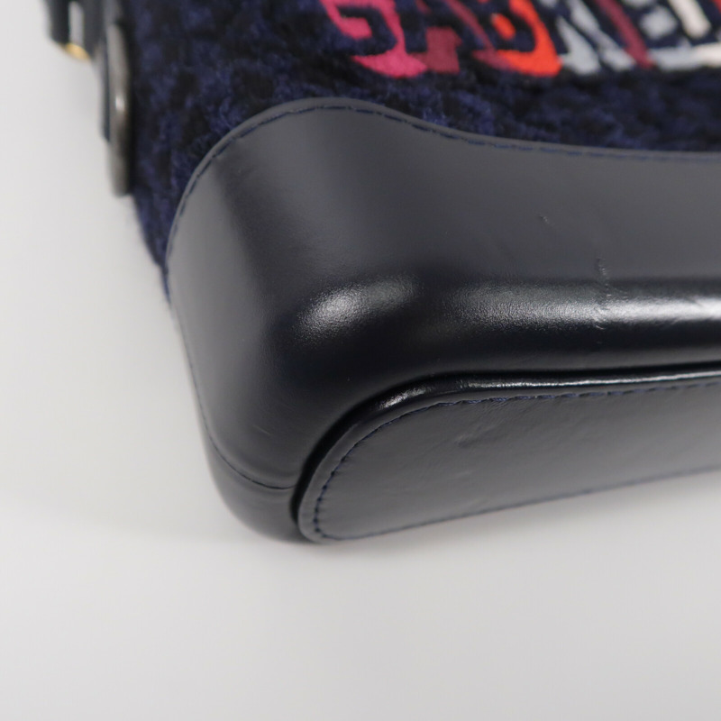 CHANEL 牛皮皮革/Tweed Navy Tweed Gabrielle Small鏈帶肩背袋-10
