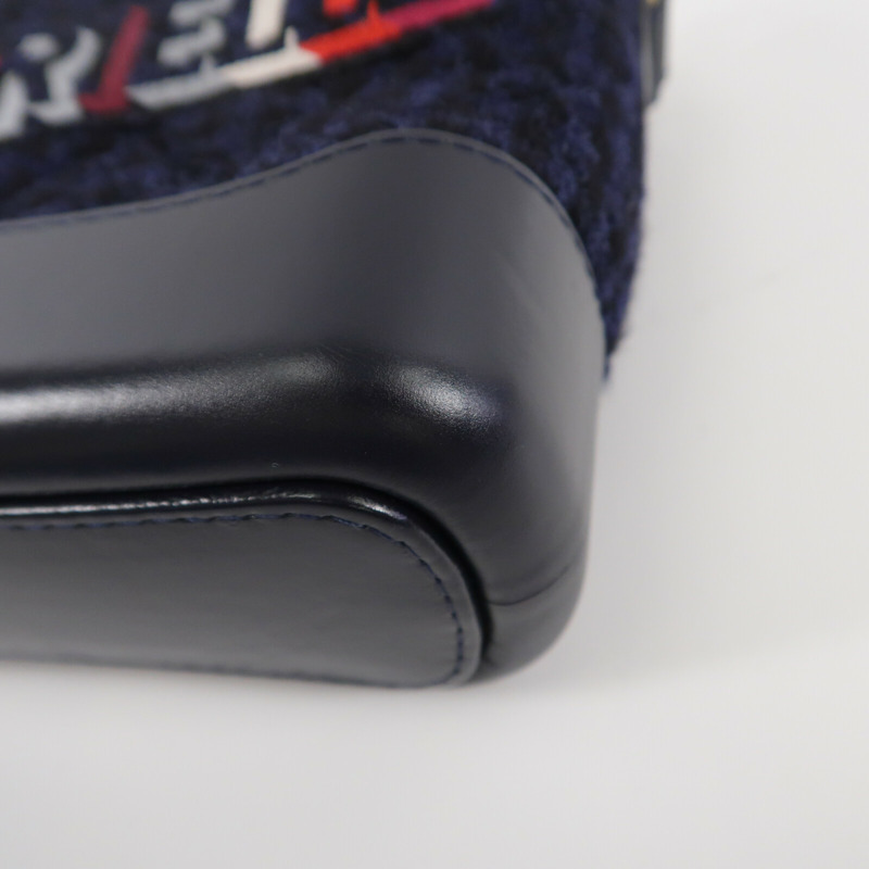 CHANEL 牛皮皮革/Tweed Navy Tweed Gabrielle Small鏈帶肩背袋-11
