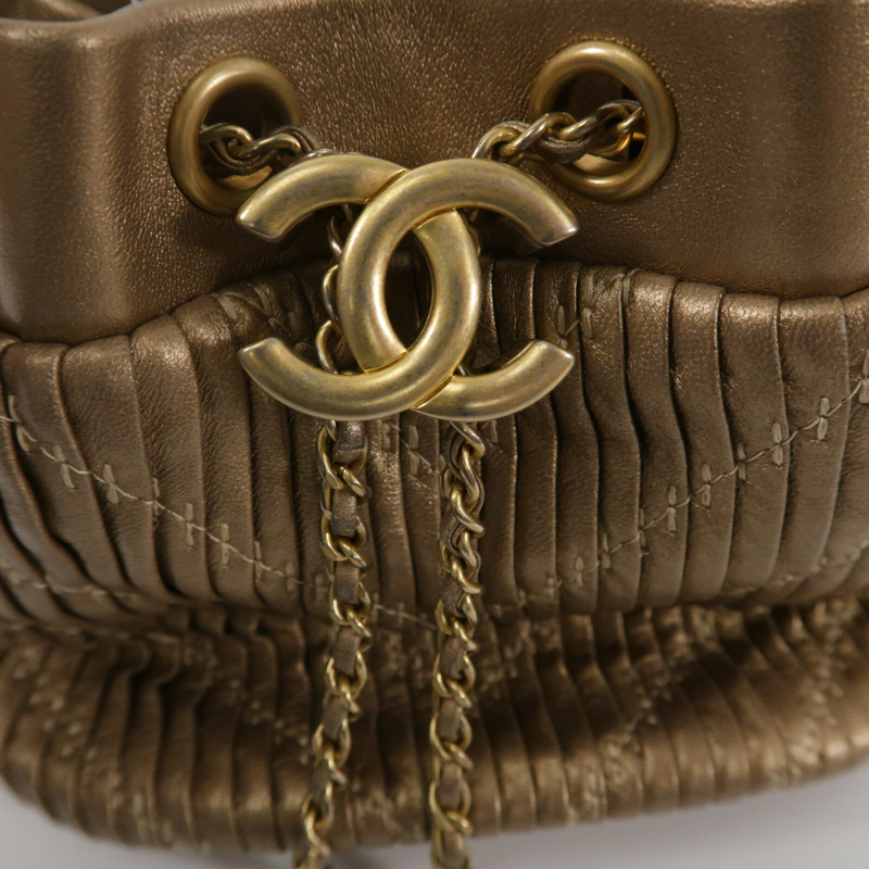 CHANEL 羊皮皮革Coco Pleats Drawstring Bag肩背袋-5