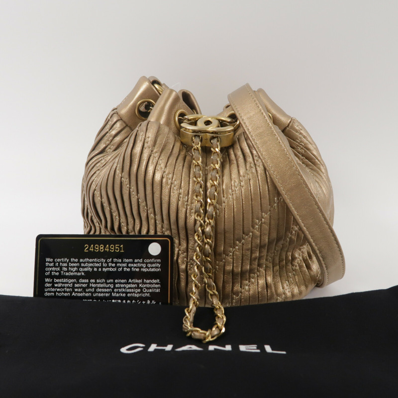CHANEL 羊皮皮革Coco Pleats Drawstring Bag肩背袋-9