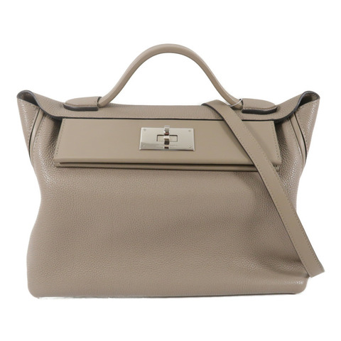 HERMES Togo皮革/Swift皮革24/24 29cm手挽肩背兩用袋Gris Asphalte