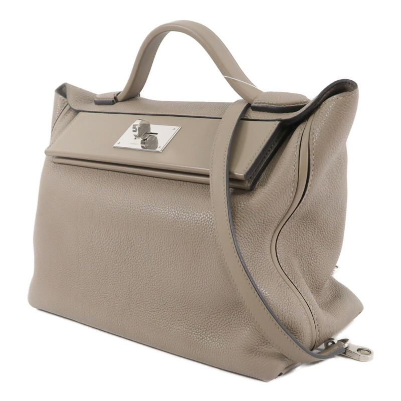HERMES Togo皮革/Swift皮革24/24 29cm手挽肩背兩用袋Gris Asphalte-2