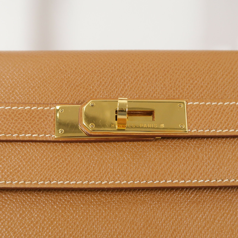HERMES Epsom皮革Kelly 32手挽肩背兩用袋Gold-6