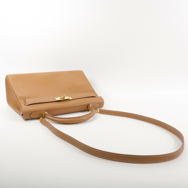 HERMES Epsom皮革Kelly 32手挽肩背兩用袋Gold-9
