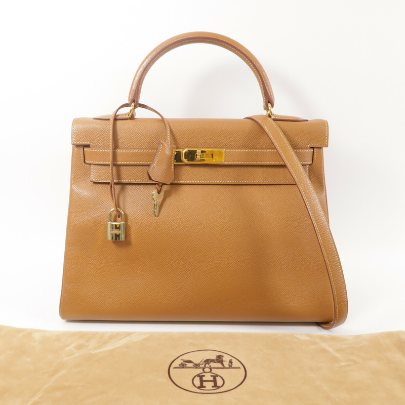 HERMES Epsom皮革Kelly 32手挽肩背兩用袋Gold-10