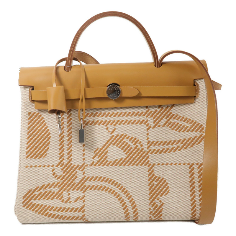 HERMES 帆布Herbag PM (Brides de Gala)手挽肩背兩用袋Gold-0