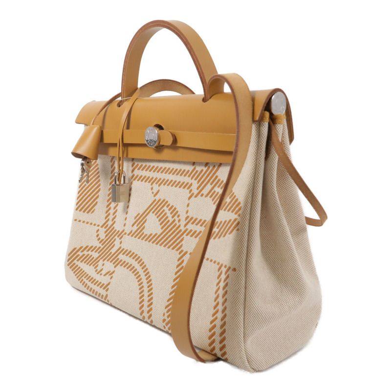 HERMES 帆布Herbag PM (Brides de Gala)手挽肩背兩用袋Gold-2