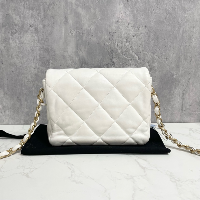 99新✨香奈兒Chanel 23S白色愛心琺瑯扣 桃心扣CF大mini  斜挎包 單肩包 芯片款 金色五金-3