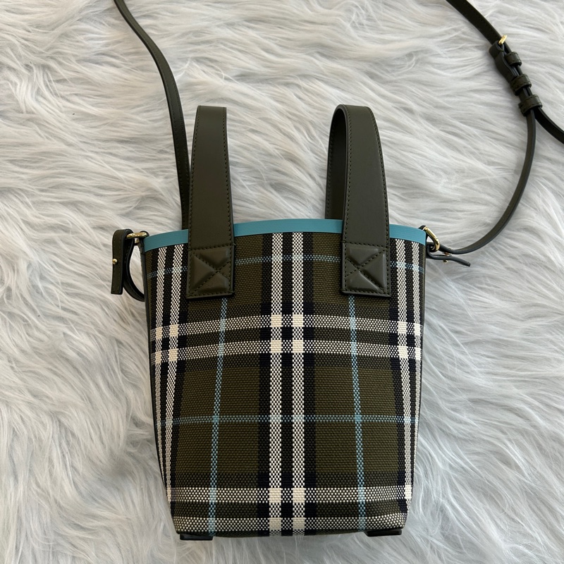 Burberry 綠色格紋 水桶包 兩用包-0