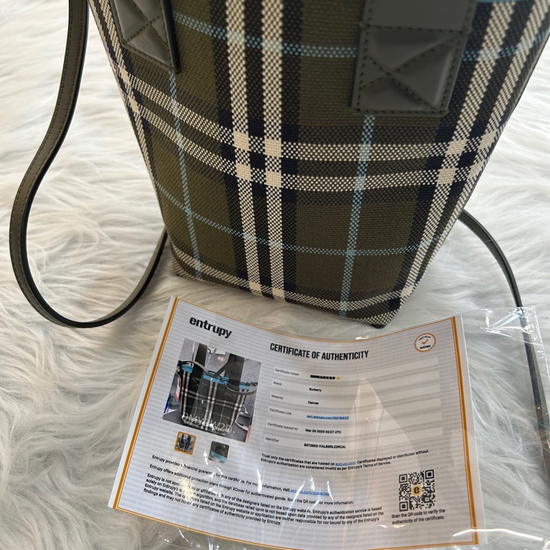 Burberry 綠色格紋 水桶包 兩用包-2