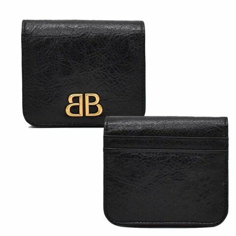 【門市全新現貨】BALENCIAGA 仿舊LOGO皺褶小羊皮扣式對折零錢袋短夾皮夾(附原廠紙)