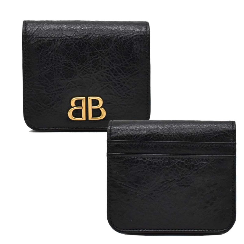 【門市全新現貨】BALENCIAGA 仿舊LOGO皺褶小羊皮扣式對折零錢袋短夾皮夾(附原廠紙)-0