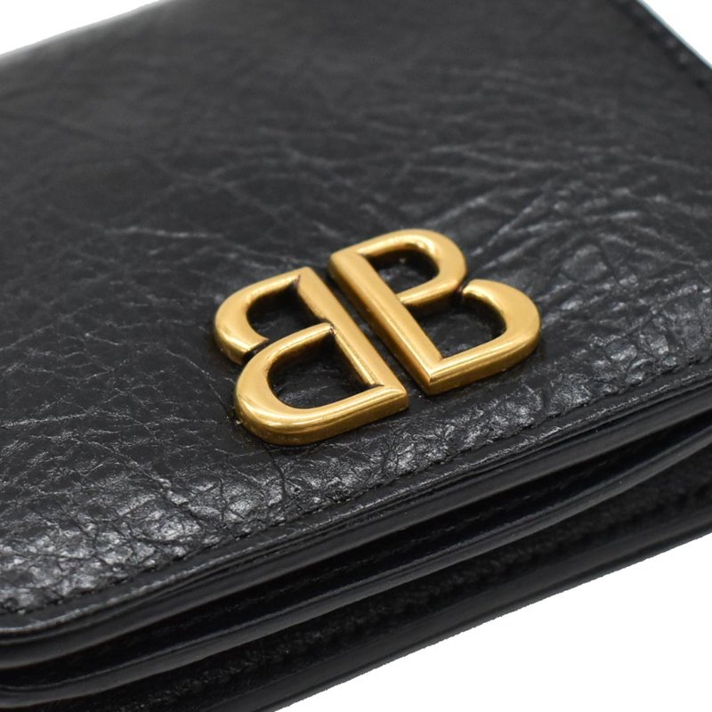 【門市全新現貨】BALENCIAGA 仿舊LOGO皺褶小羊皮扣式對折零錢袋短夾皮夾(附原廠紙)-2