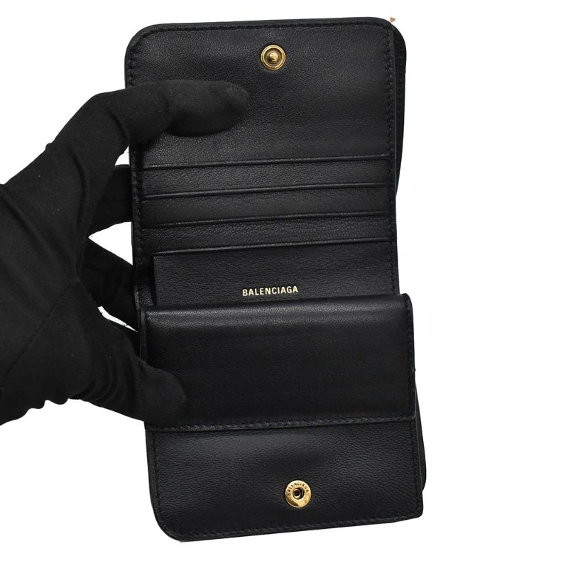 【門市全新現貨】BALENCIAGA 仿舊LOGO皺褶小羊皮扣式對折零錢袋短夾皮夾(附原廠紙)-3