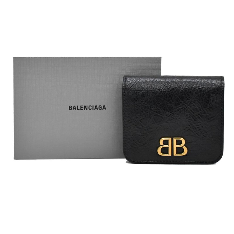 【門市全新現貨】BALENCIAGA 仿舊LOGO皺褶小羊皮扣式對折零錢袋短夾皮夾(附原廠紙)-6