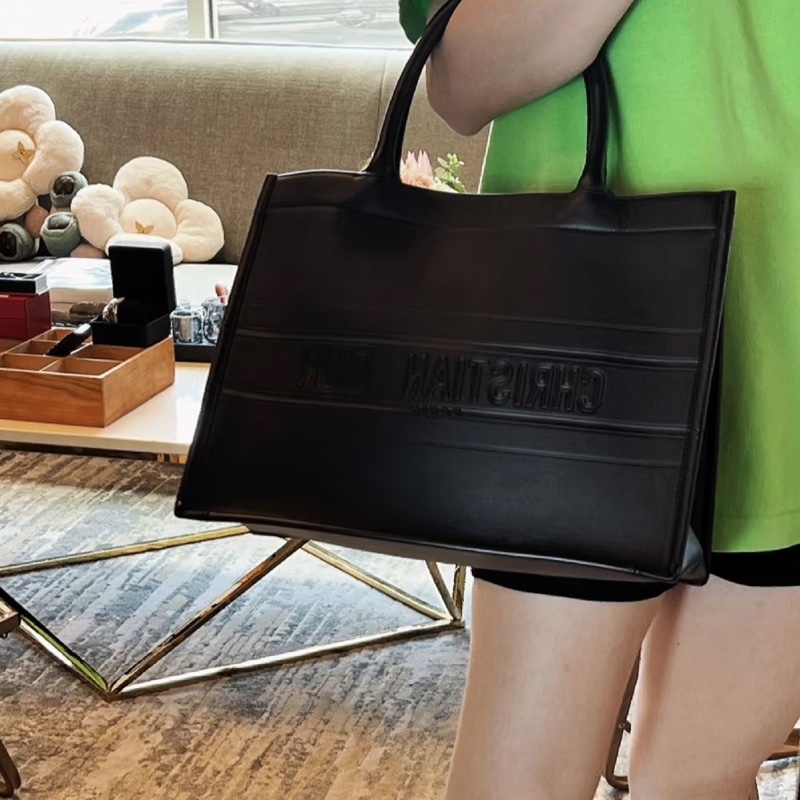 Dior迪奧BookTote 中號黑色全皮托特包經典簡約低調奢華-3