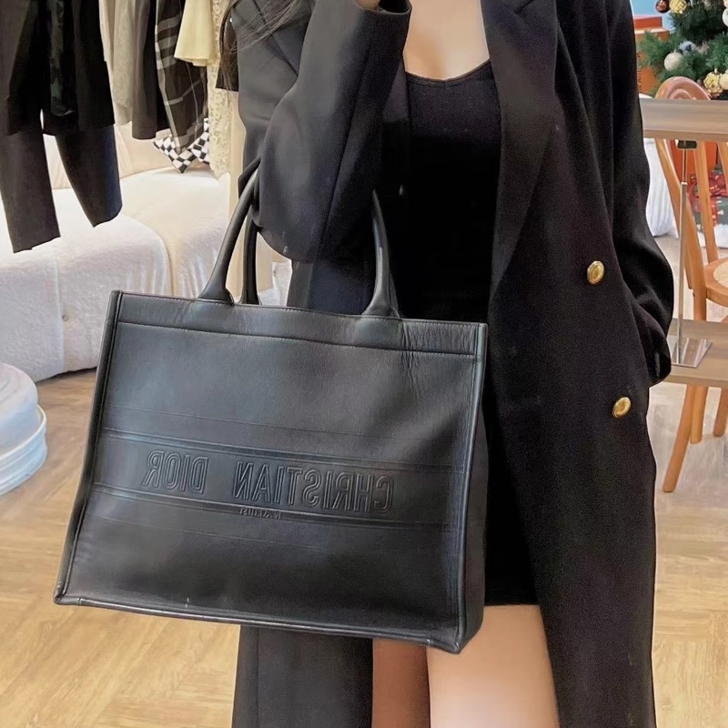 Dior迪奧BookTote 中號黑色全皮托特包經典簡約低調奢華-7