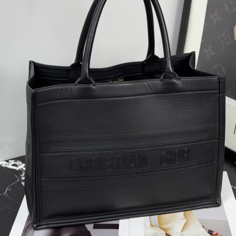 Dior迪奧BookTote 中號黑色全皮托特包經典簡約低調奢華-10