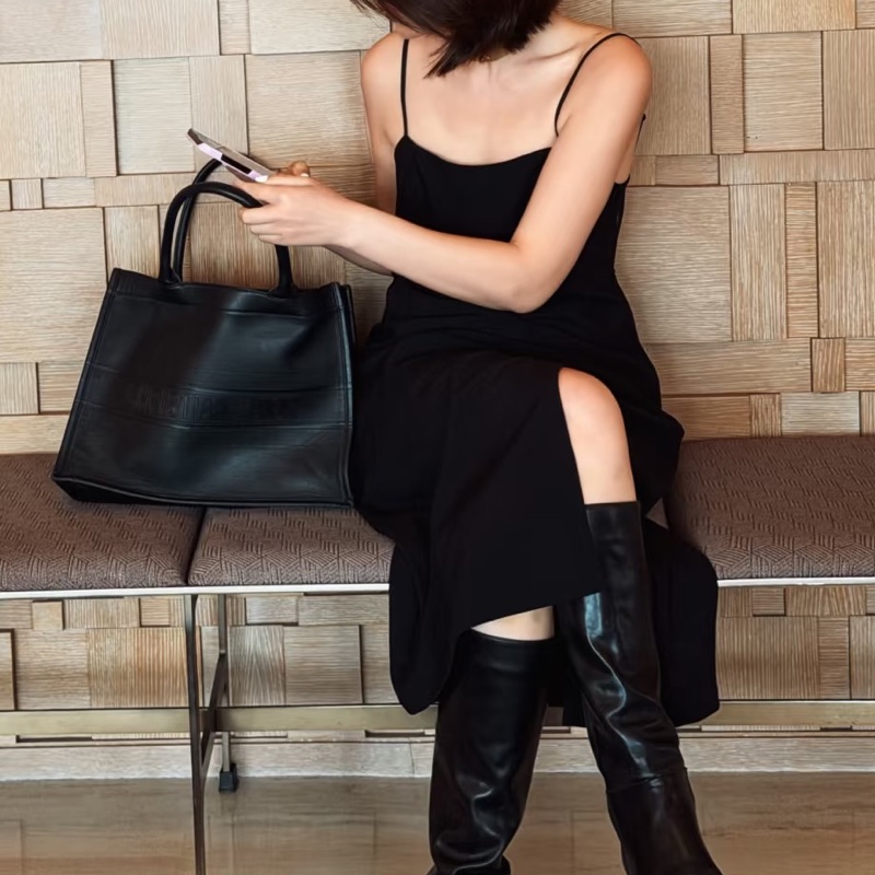 Dior迪奧BookTote 中號黑色全皮托特包經典簡約低調奢華-17