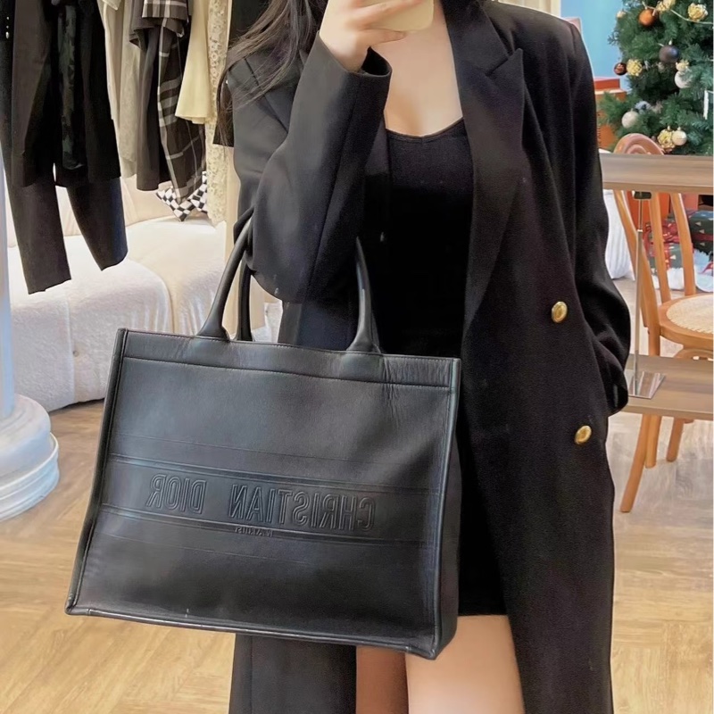 Dior迪奧BookTote 中號黑色全皮托特包經典簡約低調奢華-18