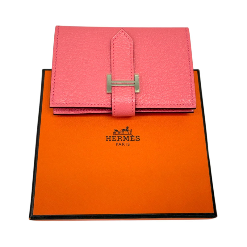 粉色 山羊皮 Bearn Mini 二折短夾 Y刻【HERMES 愛馬仕】 H080166CK-9