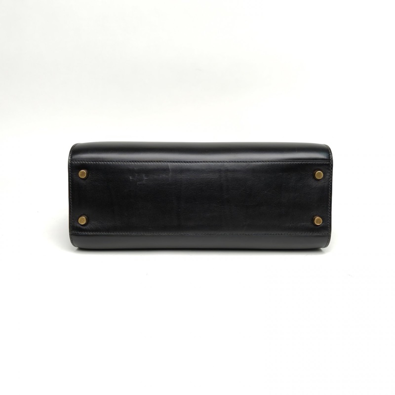 HERMES 黑色Box皮圈V金扣Kellysport肩背包-3