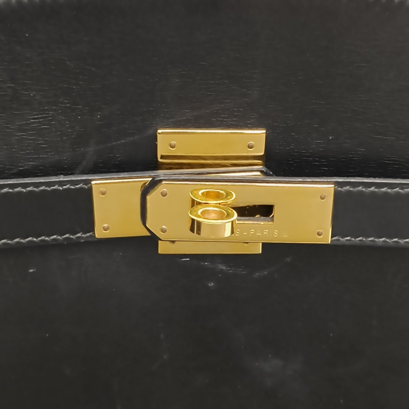 HERMES 黑色Box皮圈V金扣Kellysport肩背包-4