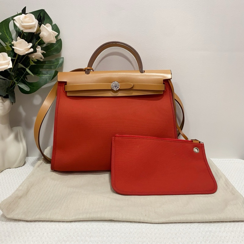 Hermes/愛馬仕herbag31蕃茄紅手提單肩包,成色95新,尺寸31*10*25-1