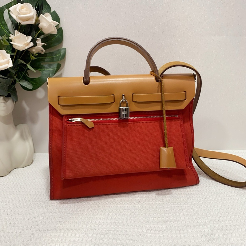 Hermes/愛馬仕herbag31蕃茄紅手提單肩包,成色95新,尺寸31*10*25-7