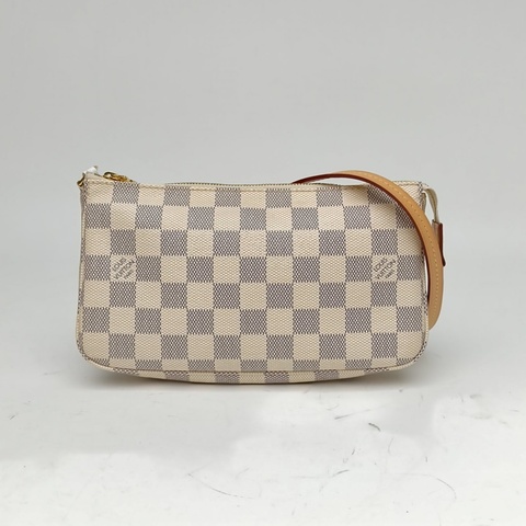 LOUIS VUITTON Pochette大麻將包白棋格PVC金扣晶片肩背包