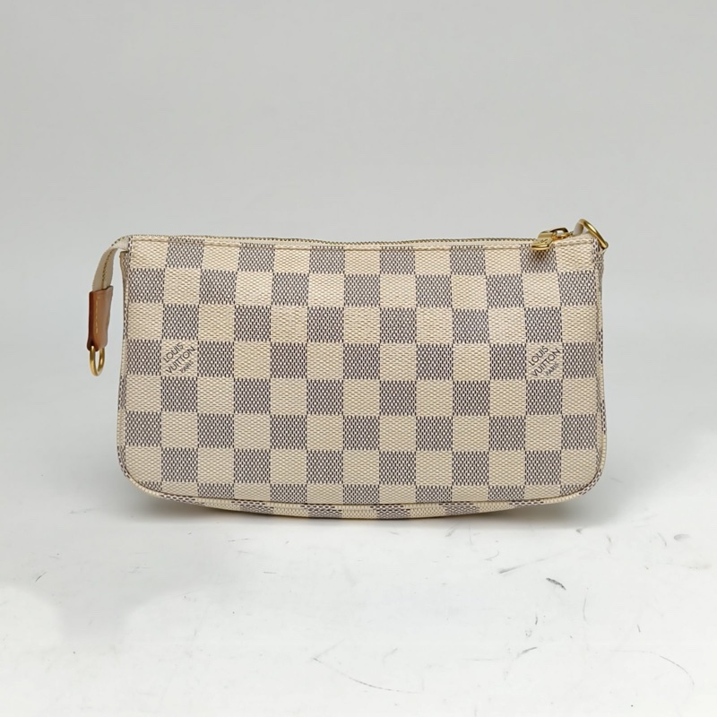 LOUIS VUITTON Pochette大麻將包白棋格PVC金扣晶片肩背包-2