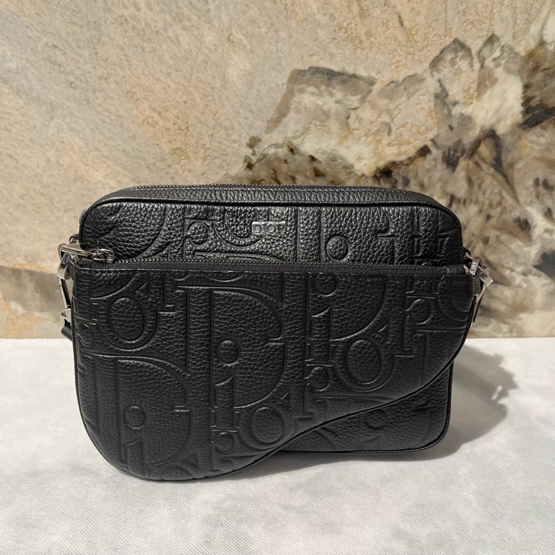 Dior黑粒面小牛皮 Saddle 三件式子母包 黑色 Dior Gravity皮革和黑色粒面小牛皮-0