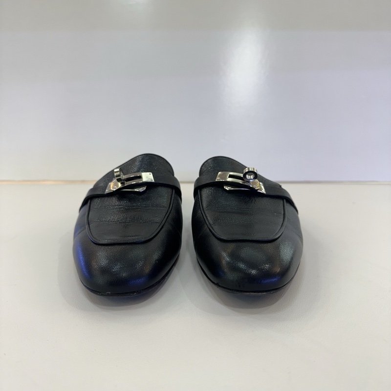 Hermes/愛馬仕黑色銀扣Kelly半拖鞋,成色95新,尺寸39碼-2
