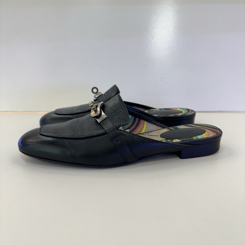 Hermes/愛馬仕黑色銀扣Kelly半拖鞋,成色95新,尺寸39碼-3