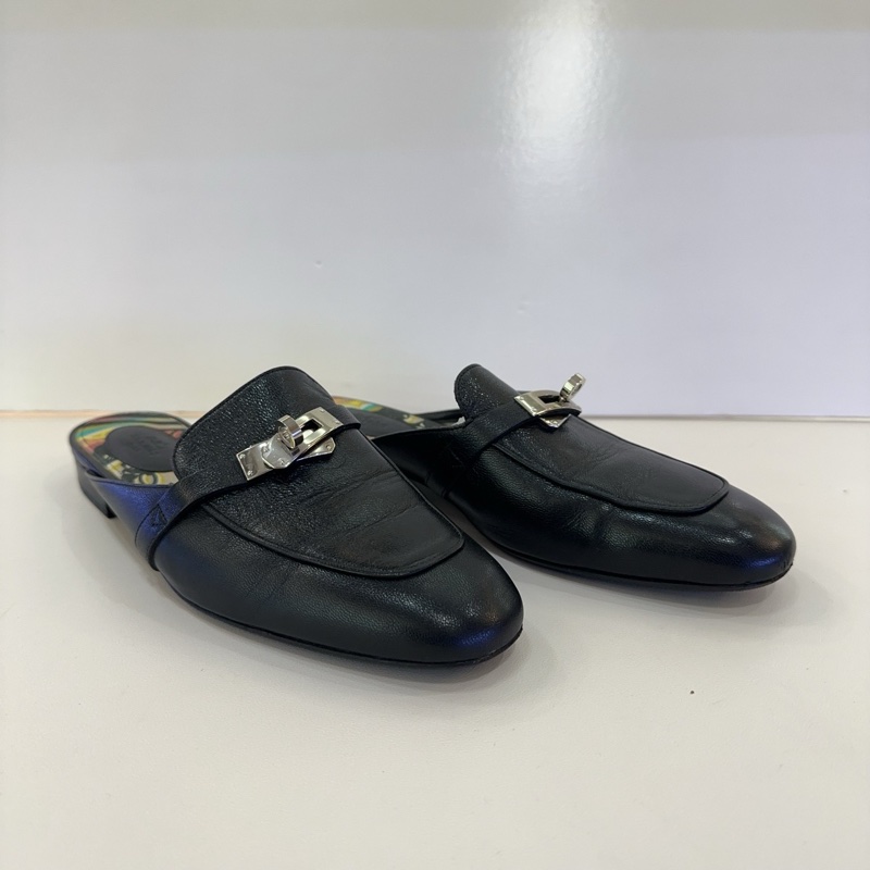 Hermes/愛馬仕黑色銀扣Kelly半拖鞋,成色95新,尺寸39碼-4