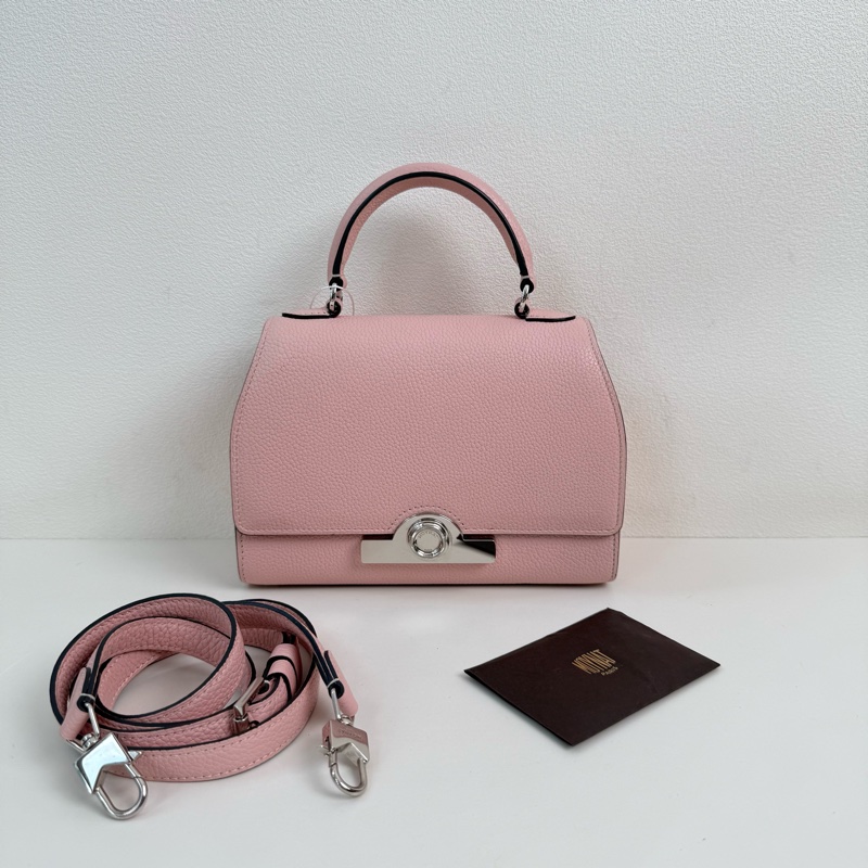 99✨摩奈/MOYNAT Rejane PM Taurillon 小牛皮 手提包斜挎包單肩包 粉色 銀色五金 💖正品-0