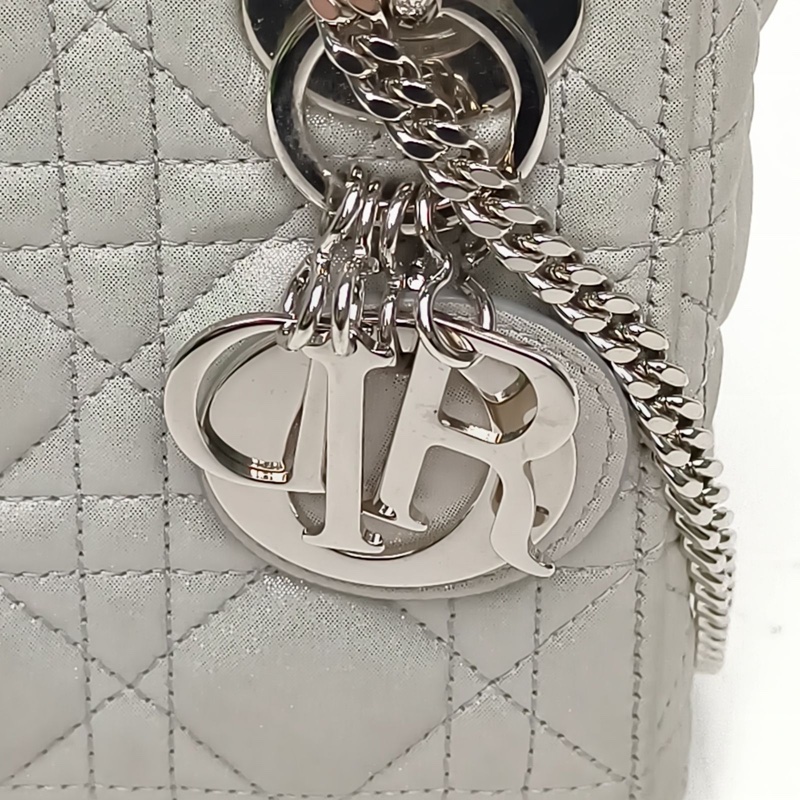 DIOR LadyDior戴妃包三格灰色科技皮銀扣肩背包2015-4
