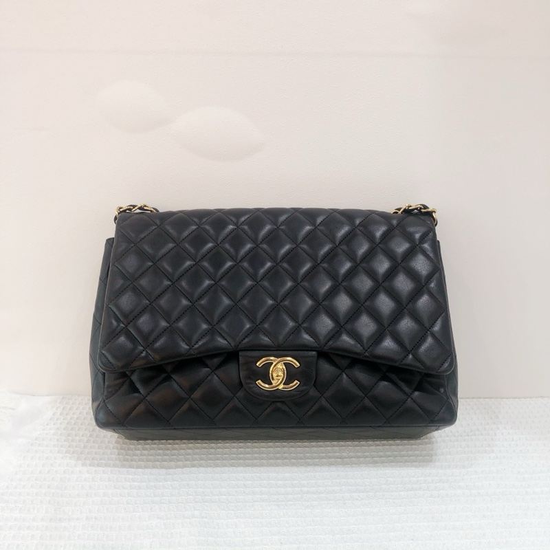 Chanel/香奈兒黑金羊皮雙蓋CF-Maxi，成色97新，尺寸33*10*24，15開-0