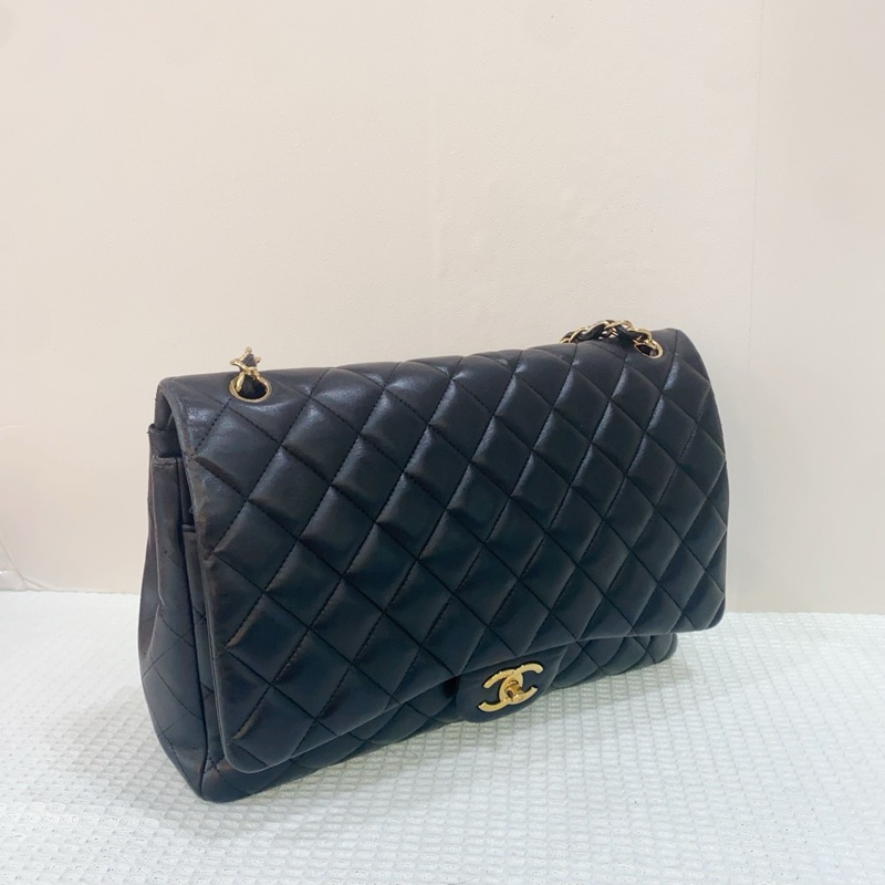 Chanel/香奈兒黑金羊皮雙蓋CF-Maxi，成色97新，尺寸33*10*24，15開-1