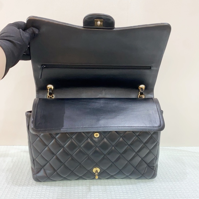Chanel/香奈兒黑金羊皮雙蓋CF-Maxi，成色97新，尺寸33*10*24，15開-7