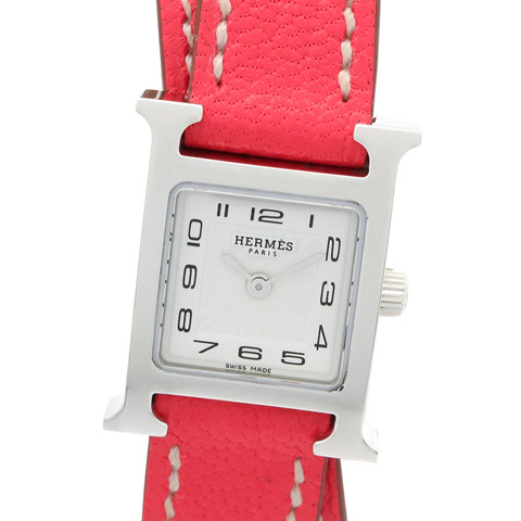 愛馬仕 H-Watch Mini 雙圈腕錶，不鏽鋼錶殼，皮革錶帶，女士款，白色 (HH1.110)
