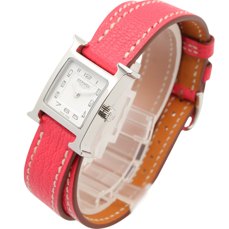 愛馬仕 H-Watch Mini 雙圈腕錶,不鏽鋼錶殼,皮革錶帶,女士款,白色 (HH1.110)-1
