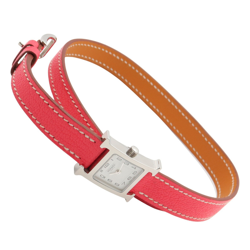 愛馬仕 H-Watch Mini 雙圈腕錶,不鏽鋼錶殼,皮革錶帶,女士款,白色 (HH1.110)-3
