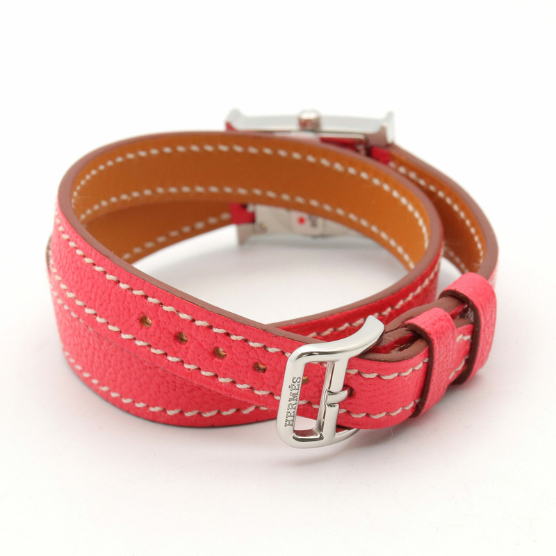 愛馬仕 H-Watch Mini 雙圈腕錶,不鏽鋼錶殼,皮革錶帶,女士款,白色 (HH1.110)-4