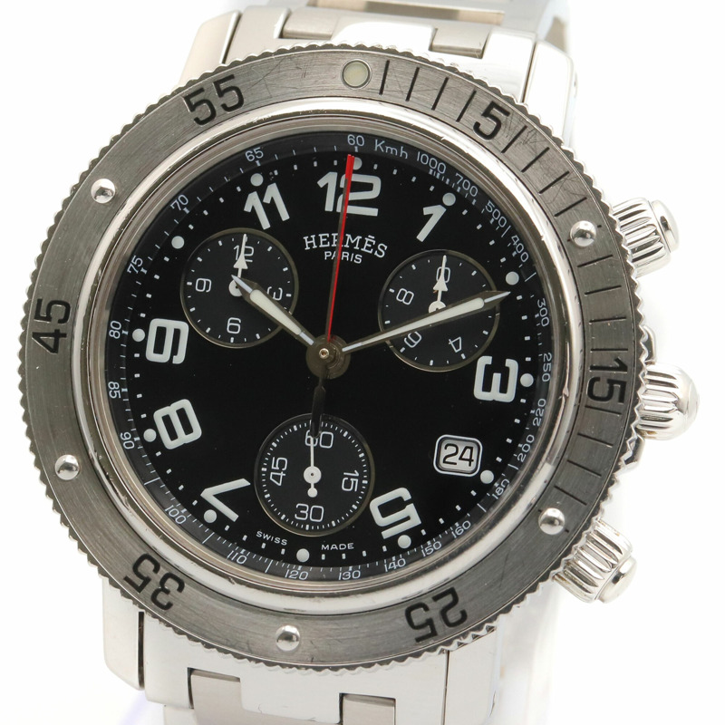 愛馬仕 Clipper Diver Chrono 腕錶，不鏽鋼材質，男士款，黑色，CL2.910-2