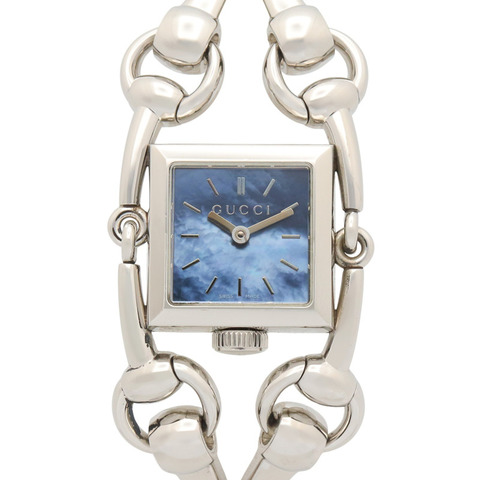 Gucci Signoria腕錶，不鏽鋼材質，女士款，藍色錶盤，貝殼錶殼，116.5
