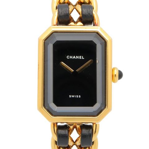 香奈兒 (Chanel) CHANEL Première M 系列腕錶，鍍金皮革錶帶，女士款，黑色，H0001