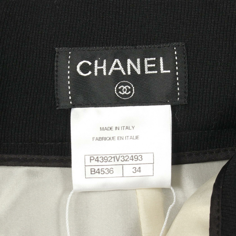 香奈兒 (CHANEL) 層疊闊腿長褲 #34 P43921V32493 羊毛 黑色 米色 二手 女款-2
